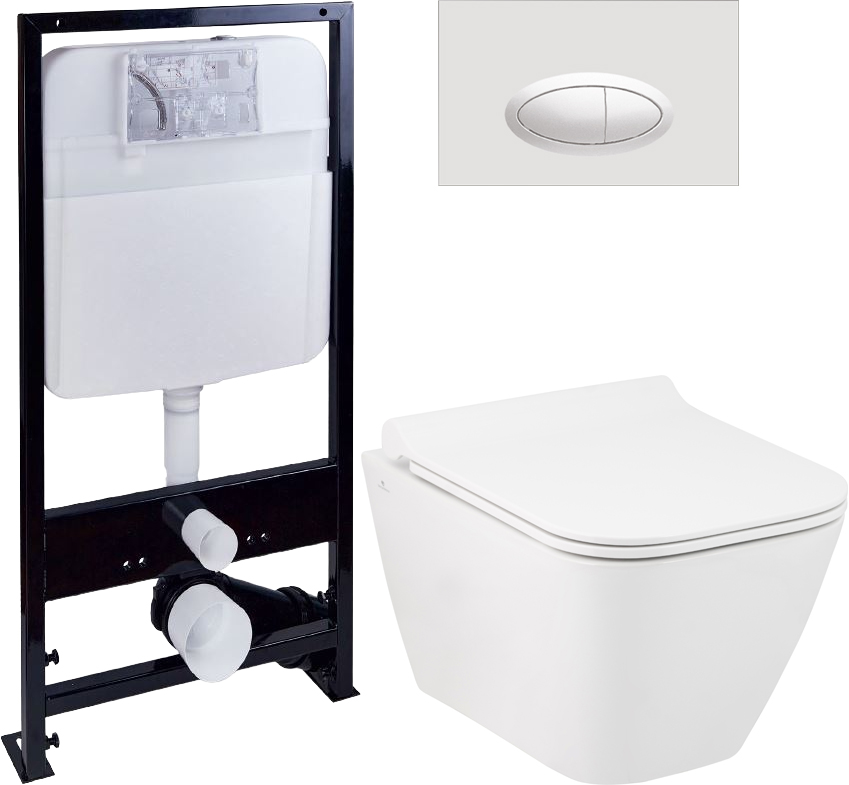 Комплект Унитаз Seramiksan Saturn Rimout A141151H + Инсталляция Ewrika ProLT 0026-2020 + Кнопка смыва Ewrika 0052 белая
