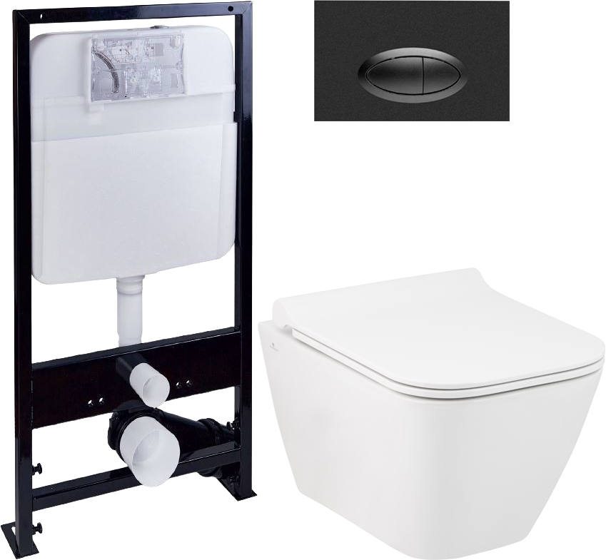 Комплект Унитаз Seramiksan Saturn Rimout A141151H + Инсталляция Ewrika ProLT 0026-2020 + Кнопка смыва Ewrika 0054 черная матовая