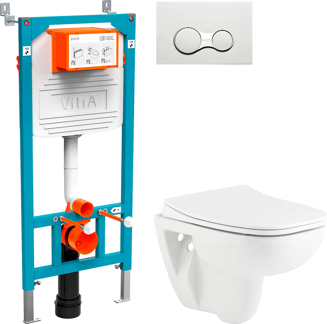 Комплект Унитаз подвесной Seramiksan Petite A101002H + Инсталляция VitrA 800-2009 с кнопкой смыва, белая