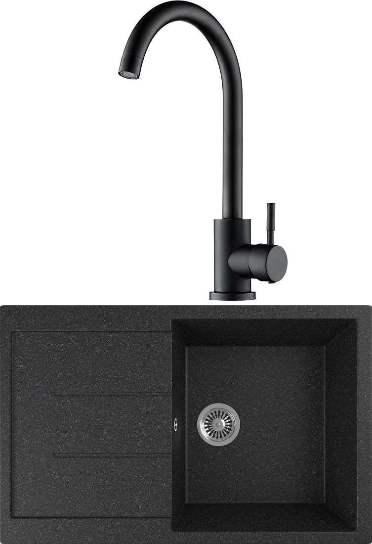 Комплект Мойка кухонная Domaci Бьелла DMC-25 черная + Смеситель Domaci Равенна D99-009b для кухни, черный