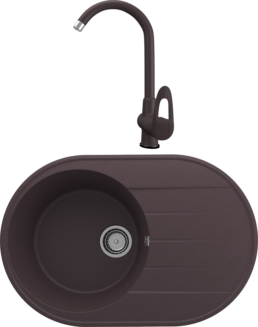 Комплект Мойка кухонная Domaci Солерно DN 750-06 + Смеситель Domaci Солерно UQ-006-06 для кухни, трюфель