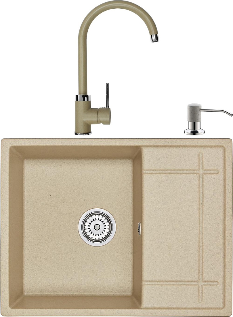 Комплект Мойка кухонная Domaci Солерно EMQ-1650.Q сардоникс + Смеситель Domaci Солерно EC-3004 сардоникс + Дозатор Domaci Солерно 401D.1 сардоникс