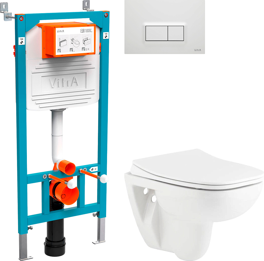 Комплект Унитаз подвесной Seramiksan Petite A101002H + Инсталляция VitrA 800-2012 с кнопкой смыва, белая