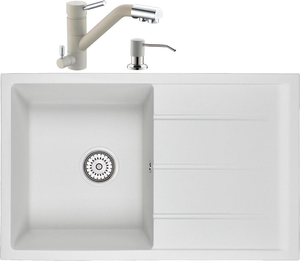 Комплект Мойка кухонная Domaci Солерно EMQ-1800.Q агат + Смеситель Domaci Солерно EC-3008 агат + Дозатор Domaci Солерно 401D.5 агат