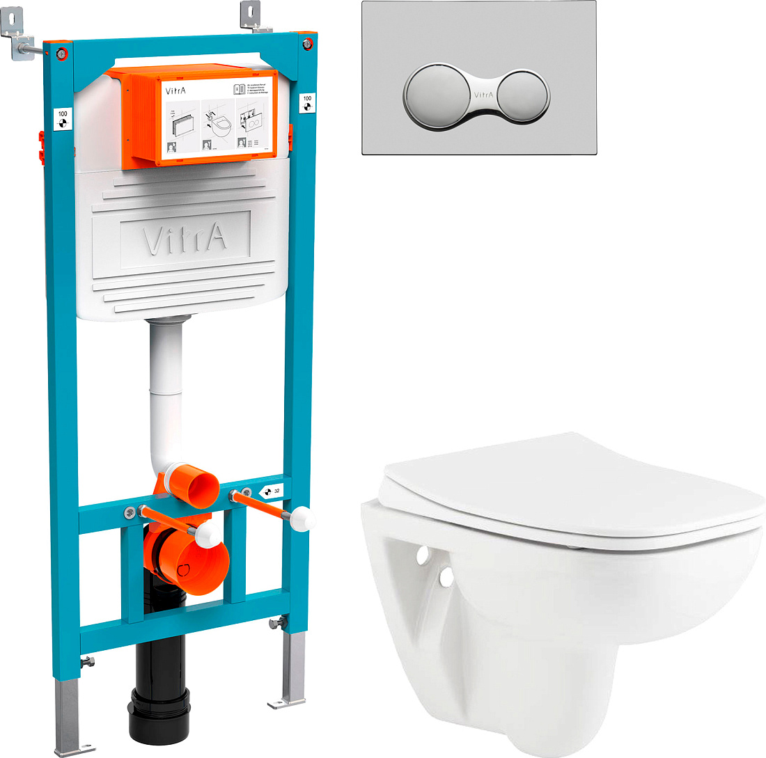 Комплект Унитаз подвесной Seramiksan Petite A101002H + Инсталляция VitrA 800-2010 с кнопкой смыва, хром