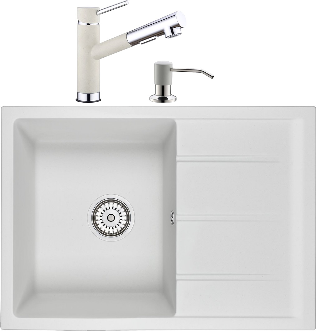 Комплект Мойка кухонная Domaci Солерно EMQ-1700.Q агат + Смеситель Domaci Солерно EC-3012 агат + Дозатор Domaci Солерно 401D.5 агат