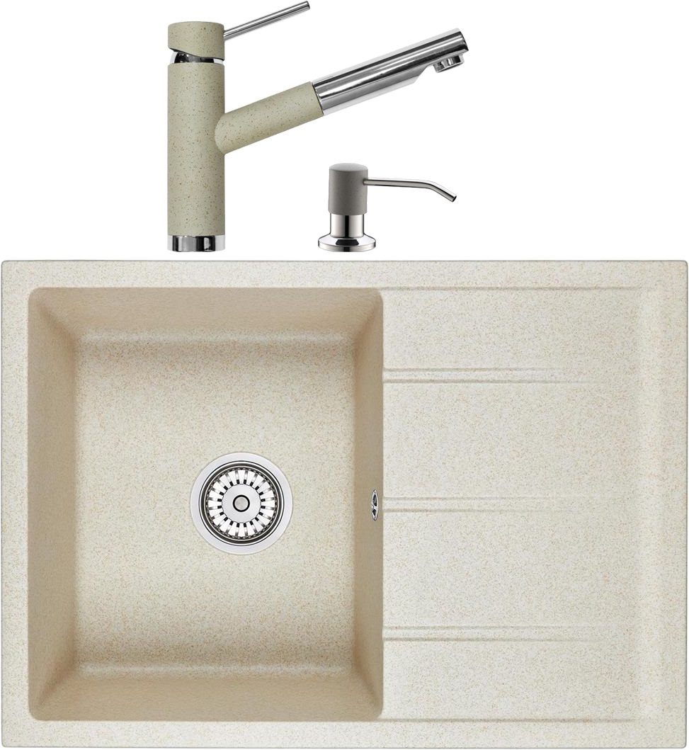 Комплект Мойка кухонная Domaci Солерно EMQ-1700.Q берилл + Смеситель Domaci Солерно EC-3012 берилл + Дозатор Domaci Солерно 401D.4 берилл