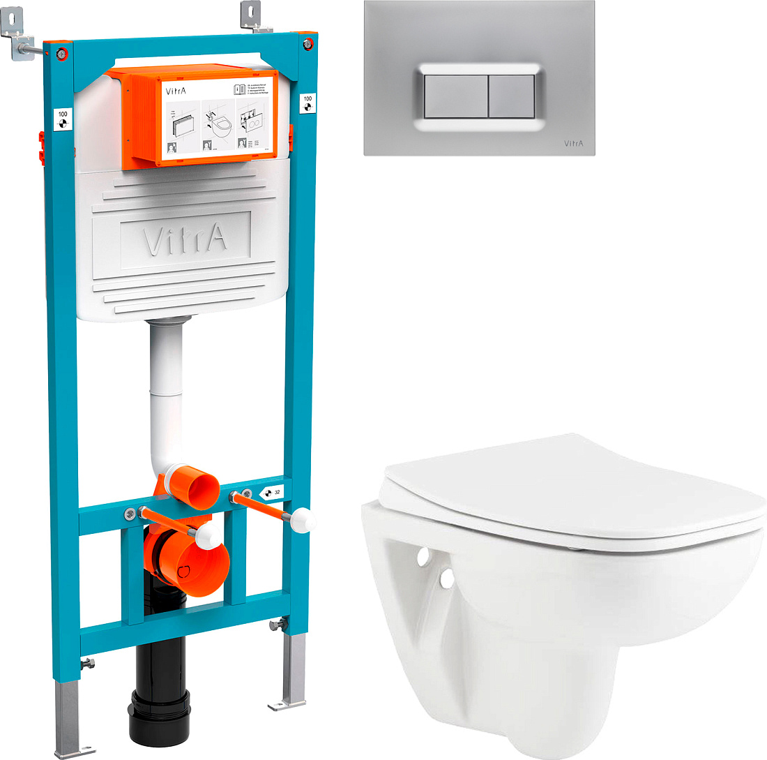 Комплект Унитаз подвесной Seramiksan Petite A101002H + Инсталляция VitrA 800-2013 с кнопкой смыва, хром