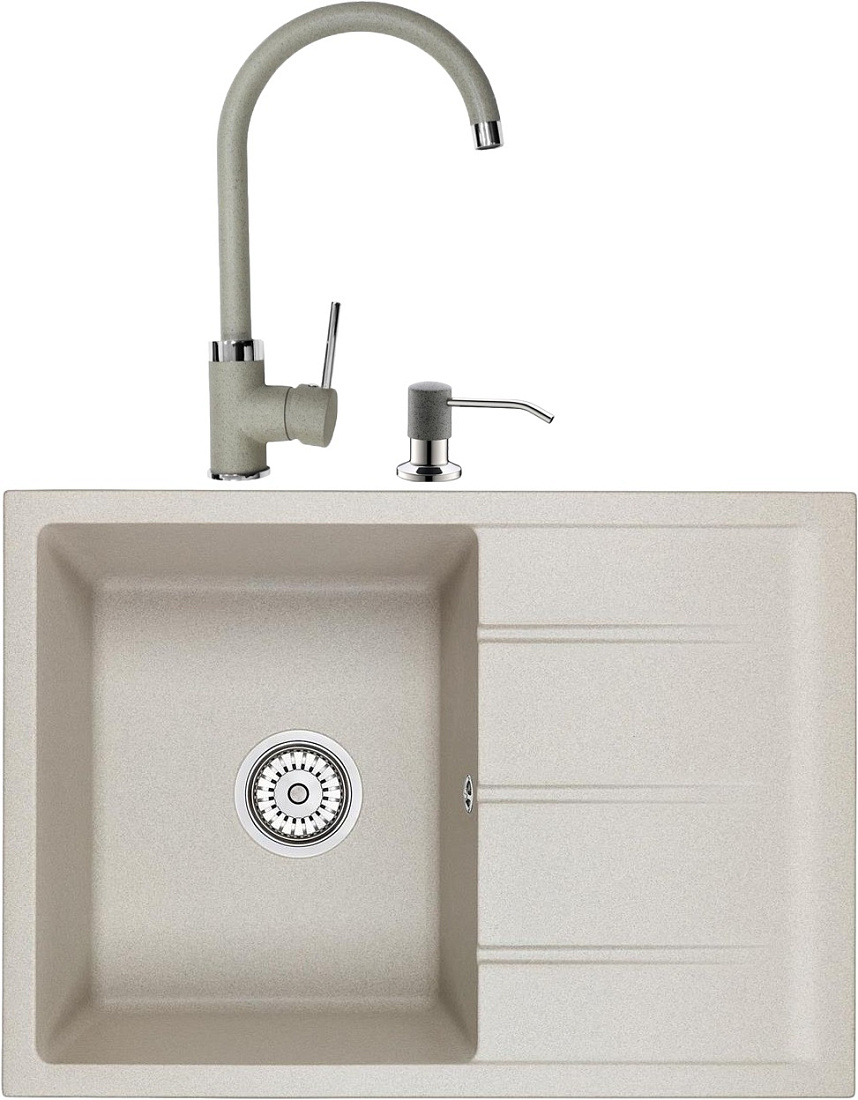 Комплект Мойка кухонная Domaci Солерно EMQ-1700.Q барит + Смеситель Domaci Солерно EC-3004 барит + Дозатор Domaci Солерно 401D.6 барит