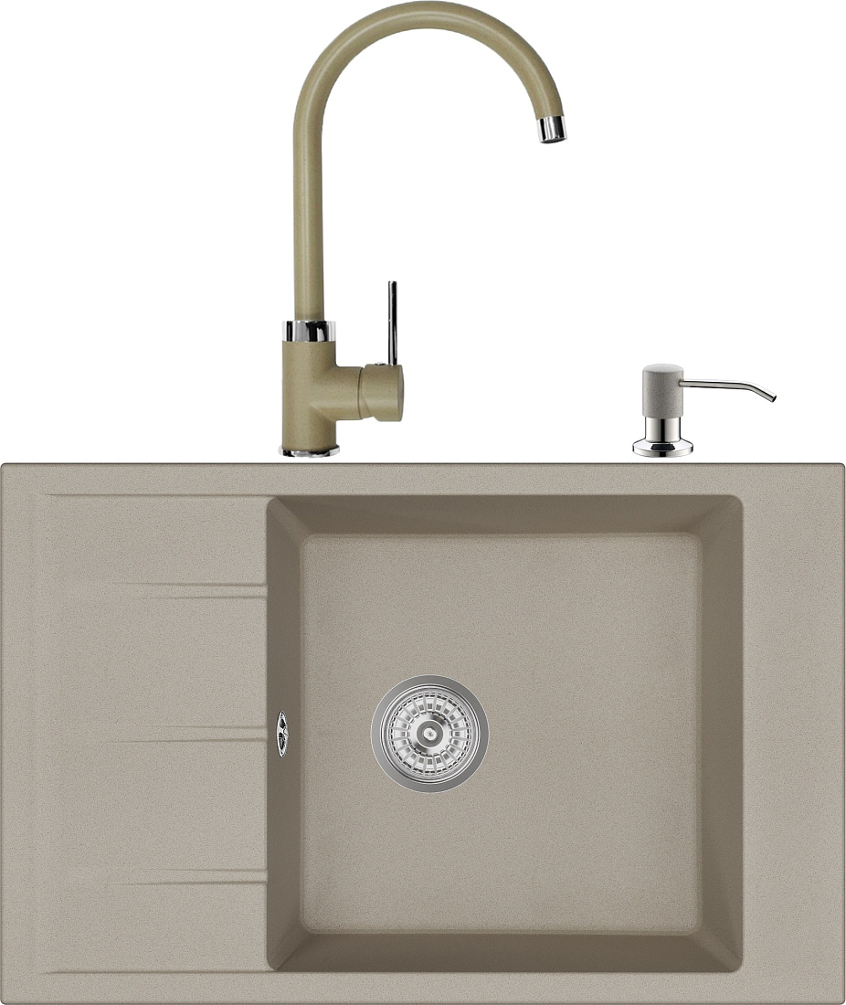 Комплект Мойка кухонная Domaci Солерно EMQ-1780.Q сардоникс + Смеситель Domaci Солерно EC-3004 сардоникс + Дозатор Domaci Солерно 401D.1 сардоникс
