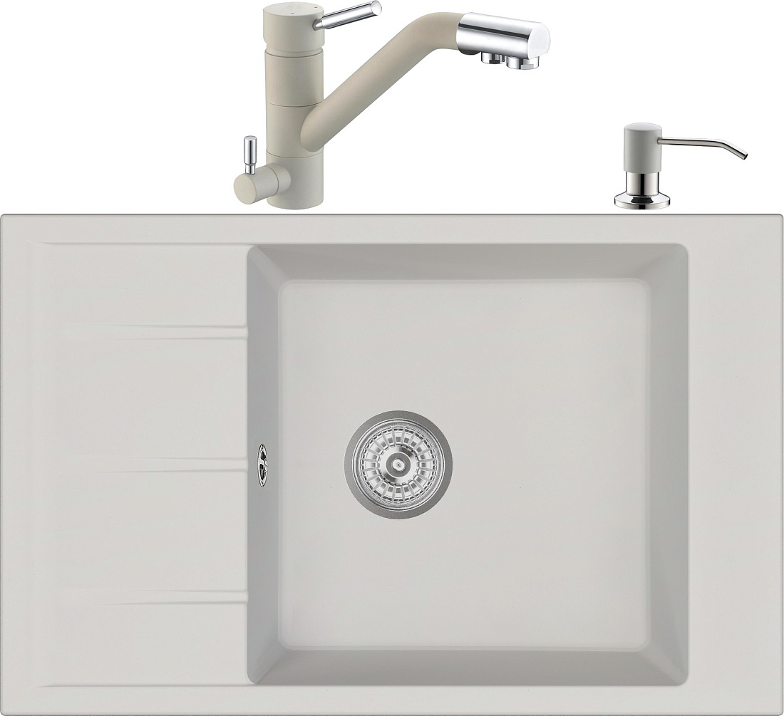 Комплект Мойка кухонная Domaci Солерно EMQ-1780.Q агат + Смеситель Domaci Солерно EC-3008 агат + Дозатор Domaci Солерно 401D.5 агат