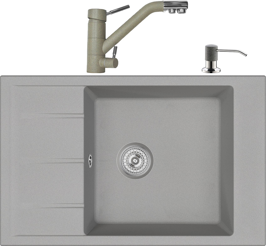 Комплект Мойка кухонная Domaci Солерно EMQ-1780.Q барит + Смеситель Domaci Солерно EC-3008 барит + Дозатор Domaci Солерно 401D.6 барит