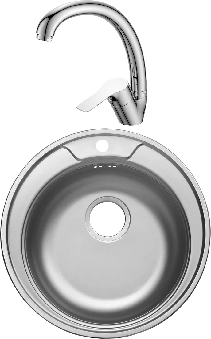 Комплект Мойка кухонная Domaci Равенна Rite DFA 500 (6) TG сталь + Смеситель Domaci Равенна D45-002cr хром