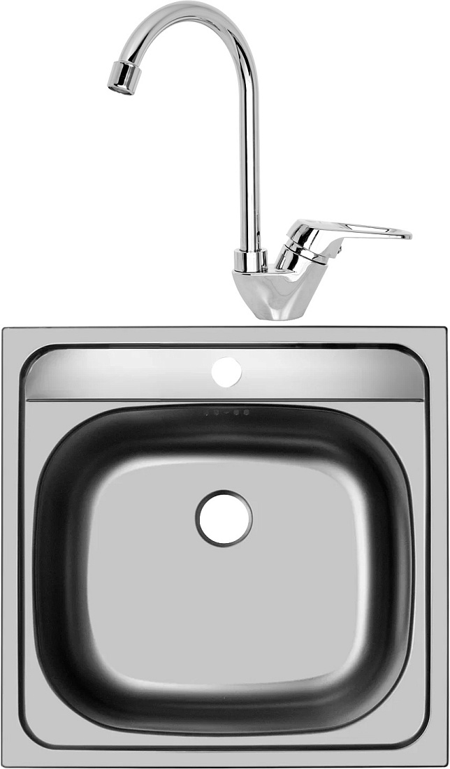 Комплект Мойка кухонная Domaci Равенна Ssik DCL 480*480 (6) T сталь + Смеситель Domaci Равенна D11-001cr хром