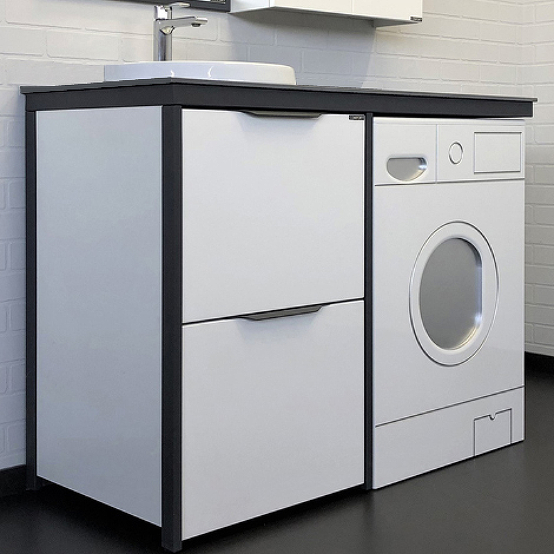 Тумба с раковиной Comforty Лозанна 120 под стиральную машину, со столешницей графит (раковина Art Inside)