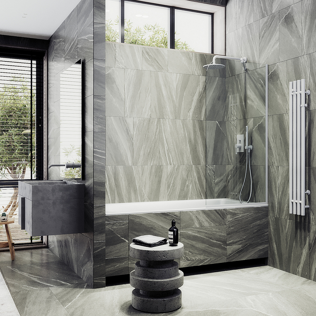 Шторка на ванну Maybah Glass MGV-154-1у 74х140 см, профиль белый, стекло бесцветное