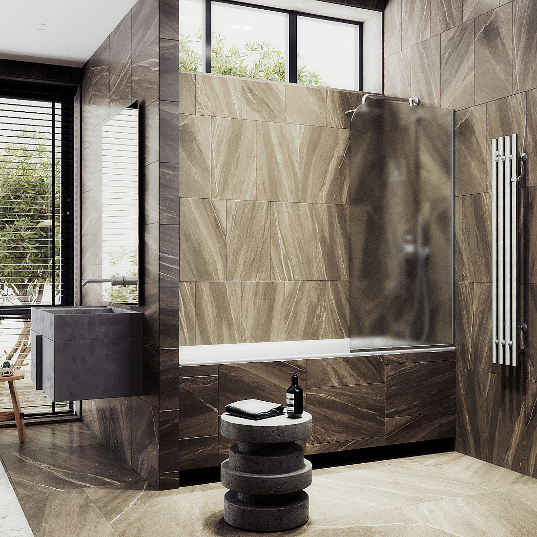 Шторка на ванну Maybah Glass MGV-253-5у 30х140 см, профиль хром матовый, стекло сатин