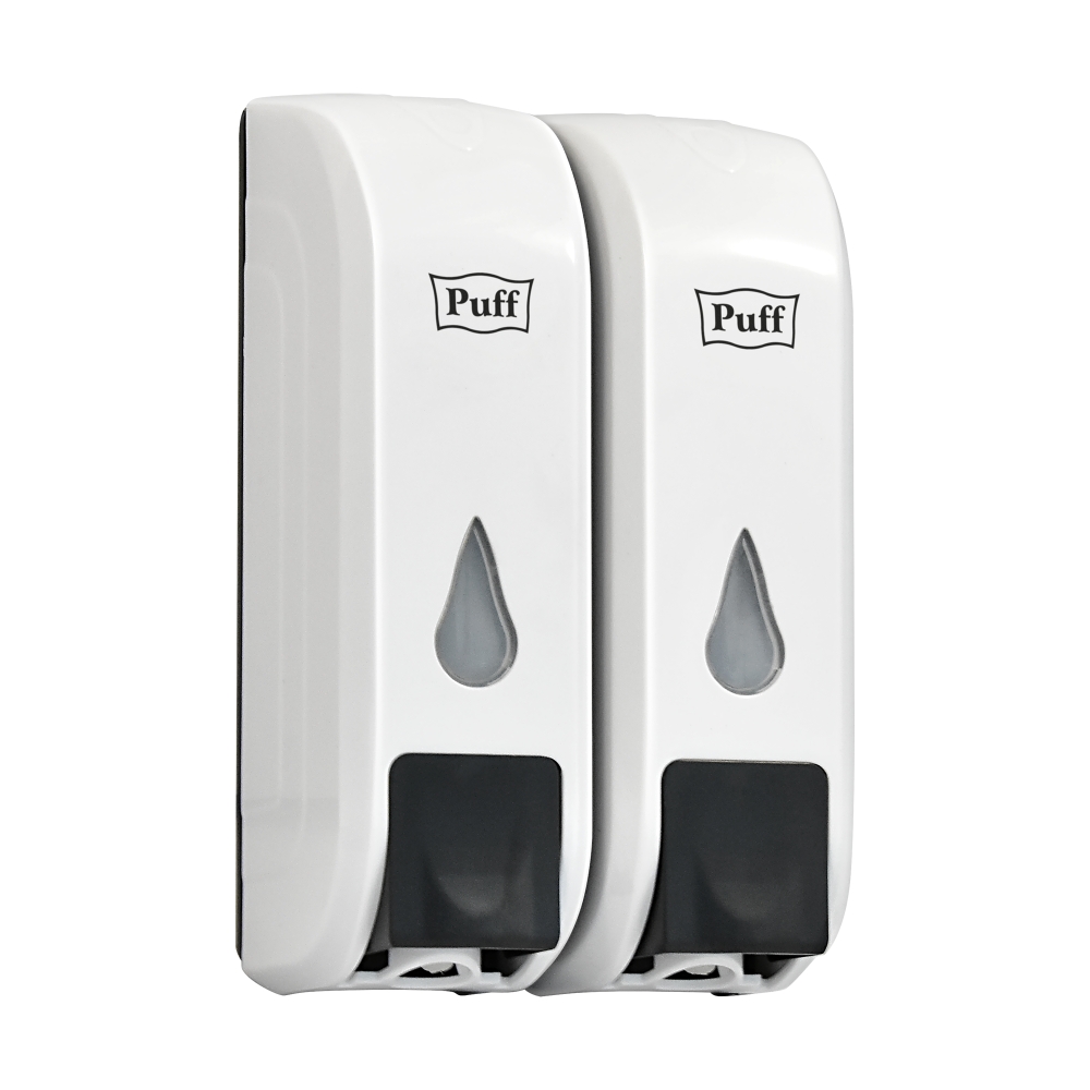 Дозатор для мыла Puff-8108, белый с черной кнопкой, 350+350 мл, 22х9х14 см