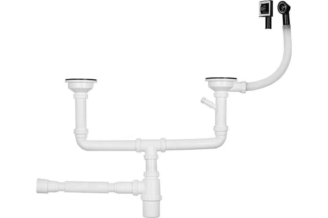 Итальянский сифон для кухонной мойки с двумя чашами WISENT WGER011