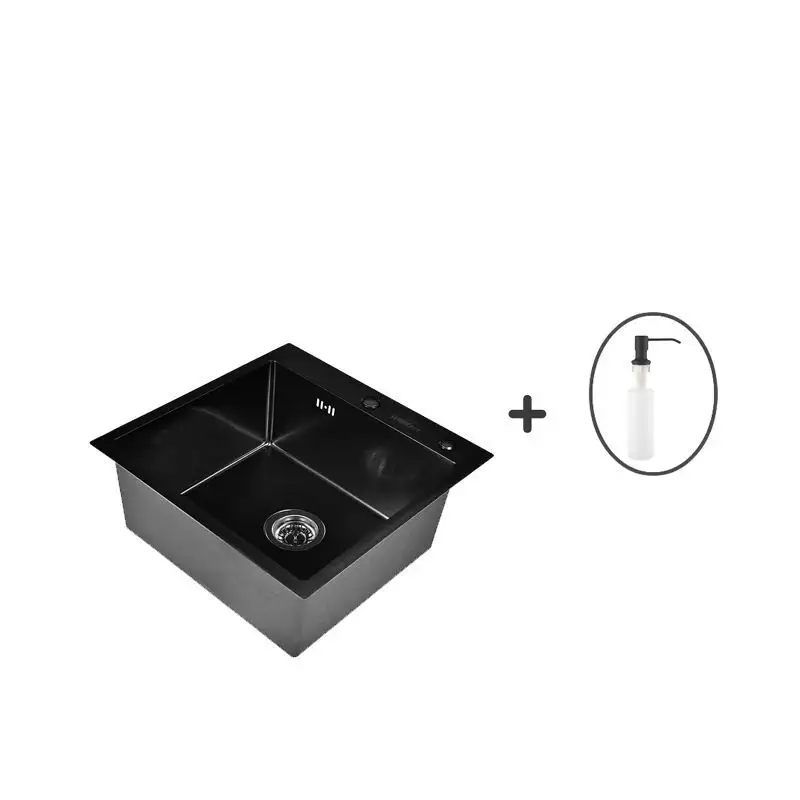 Комплект мойка для кухни из нержавеющей стали с PVD покрытием с дозатором WISENT WG5050B 50х50см