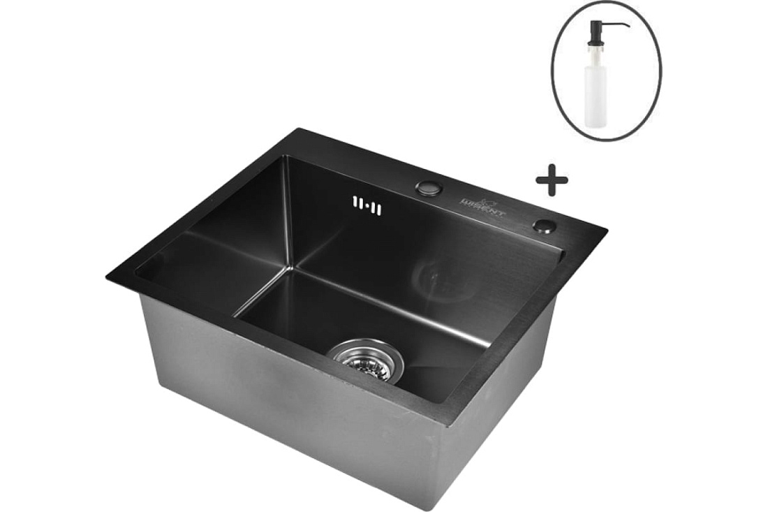 Комплект мойка для кухни из нержавеющей стали  с PVD покрытием с дозатором WISENT WS5044B 50х44см