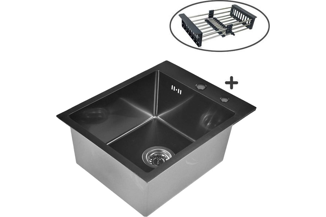 Комплект мойка для кухни из нержавеющей стали с PVD покрытием с раздвижным коландером WISENT WWS4050B 40х50см