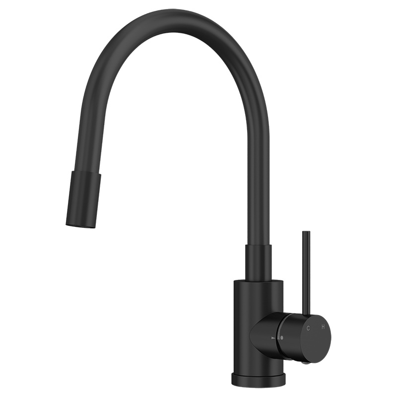 Смеситель Elghansa 56F4016-Black для кухонной мойки, с гибким изливом, черный