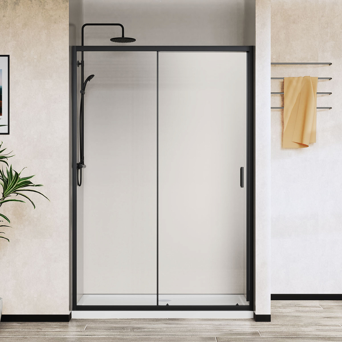 Душевая дверь в нишу Vincea City VDS-5CT120CLB 120x195 профиль черный, стекло прозрачное