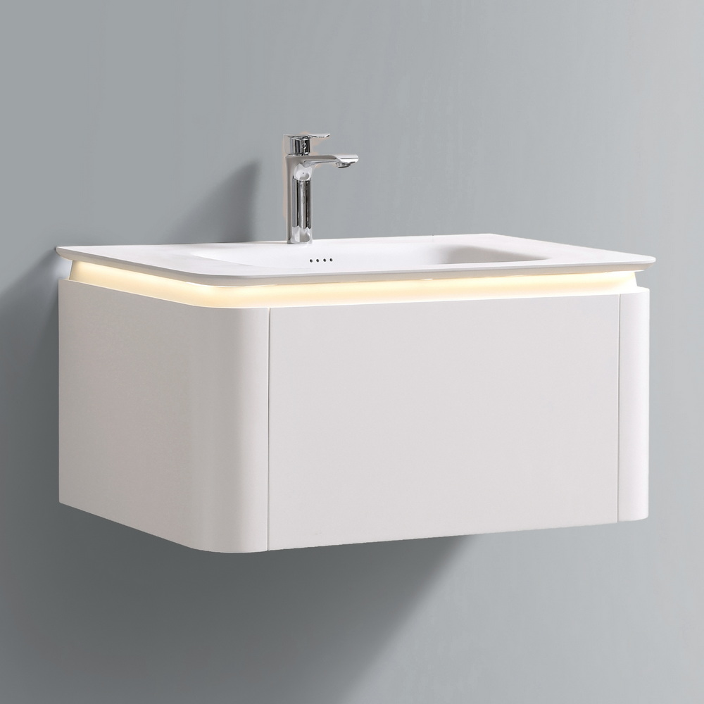 Тумба с раковиной Black&White Universe 80 матовый молочный белый, с подсветкой, датчиком движения U925.800