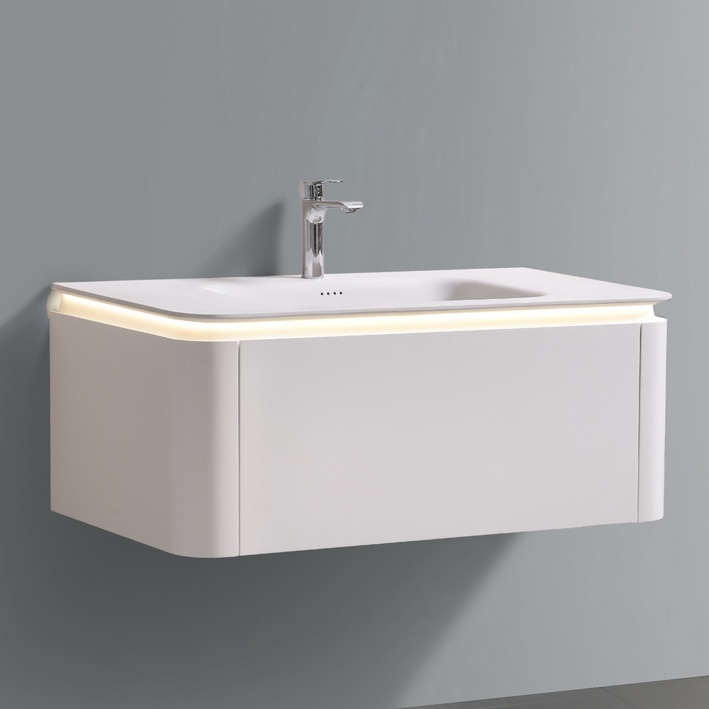 Тумба с раковиной Black&White Universe 100 матовый молочный белый, с подсветкой, датчиком движения U925.1000