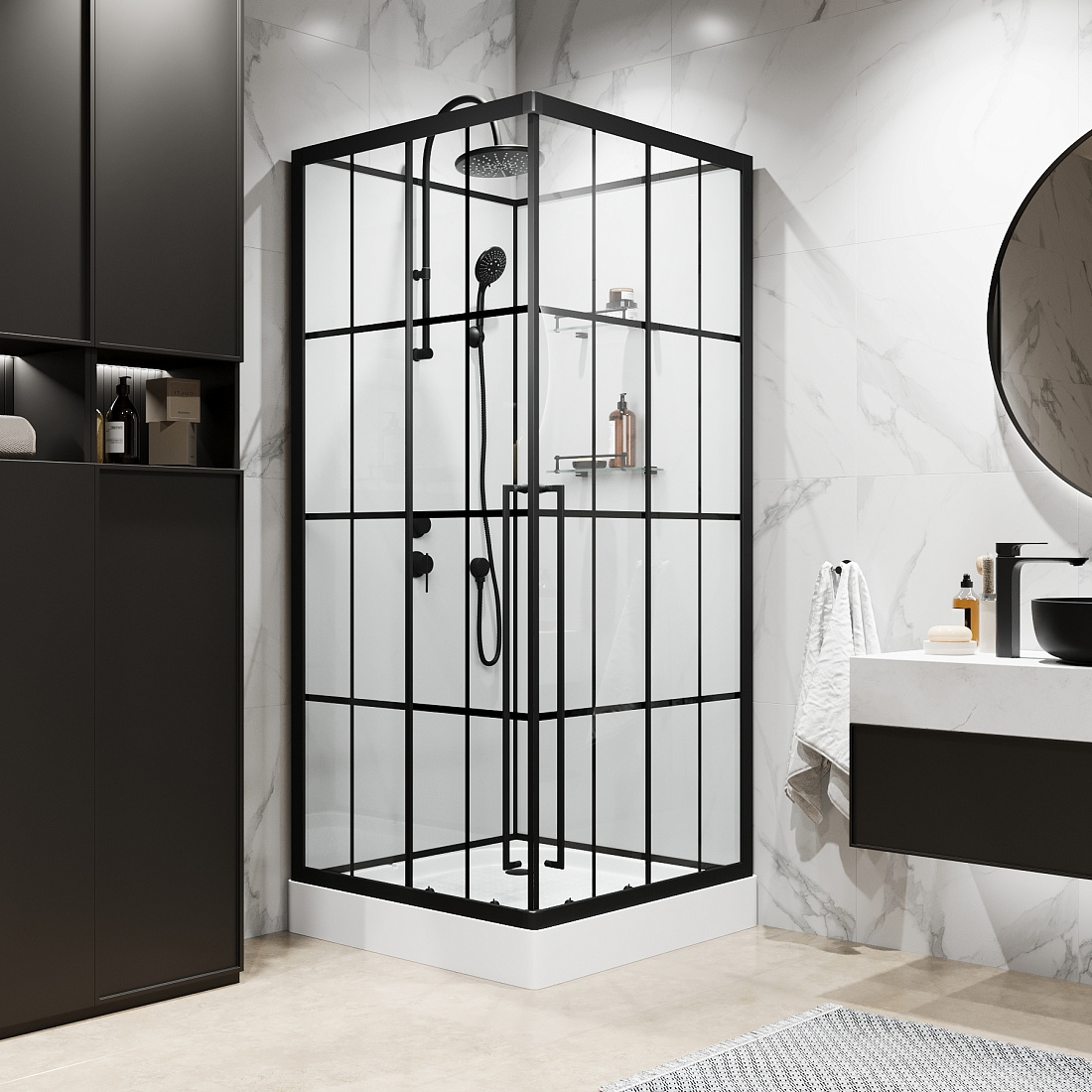 Душевая кабина Niagara Standart 100х100х225 L ST100/15QL/KL/BKT стекло с узором, профиль черный