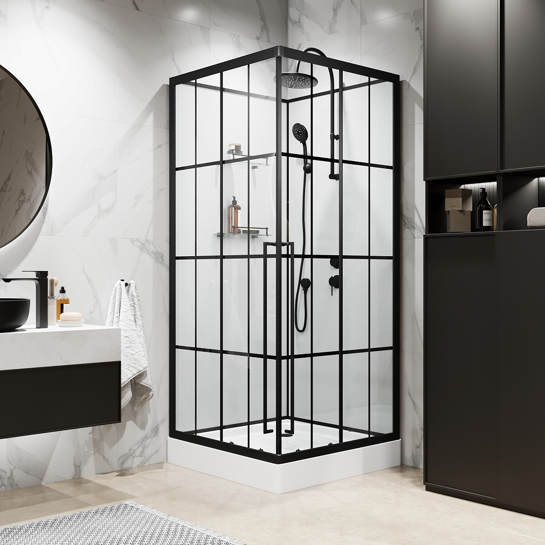 Душевая кабина Niagara Standart 100х100х225 R ST100/15QR/KL/BKT стекло с узором, профиль черный