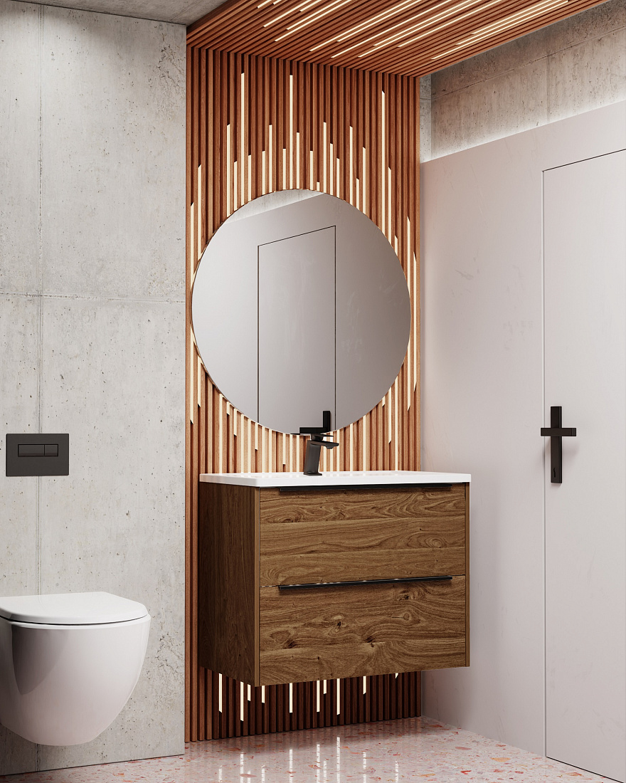 Мебель для ванной La Fenice Tesoro 80 подвесная, 2 ящика, дуб галифакс табак