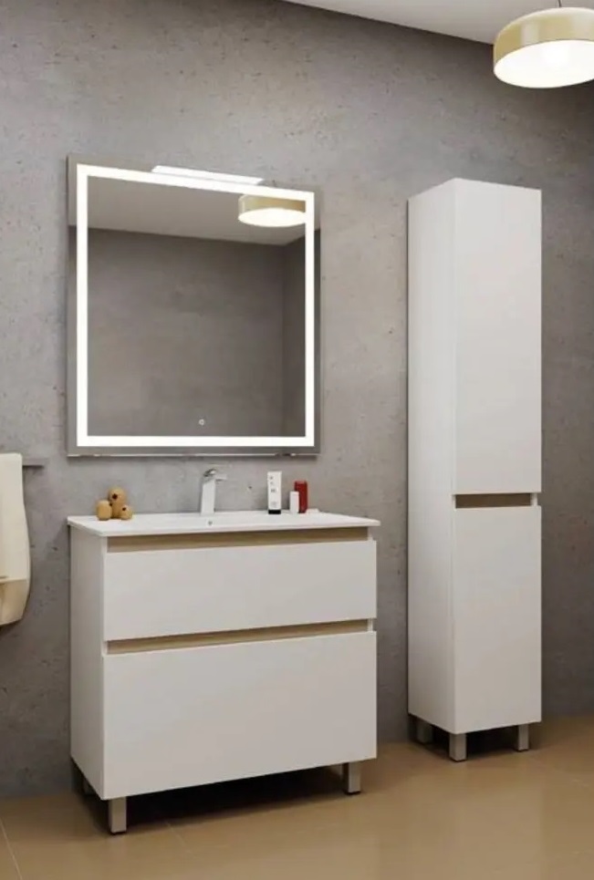 Мебель для ванной Uncoria Ариль 75 напольная, белый/дуб сонома