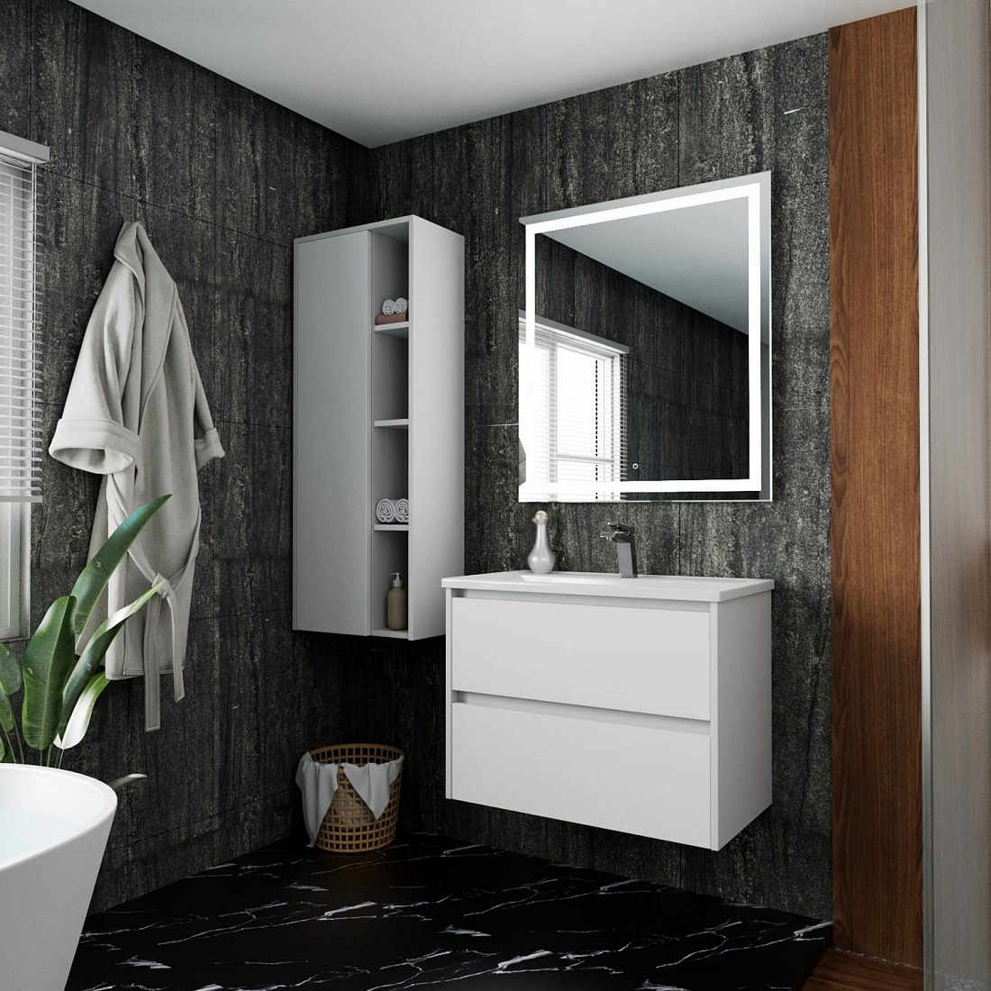 Мебель для ванной Uncoria Тронто 80 подвесная, белый глянец