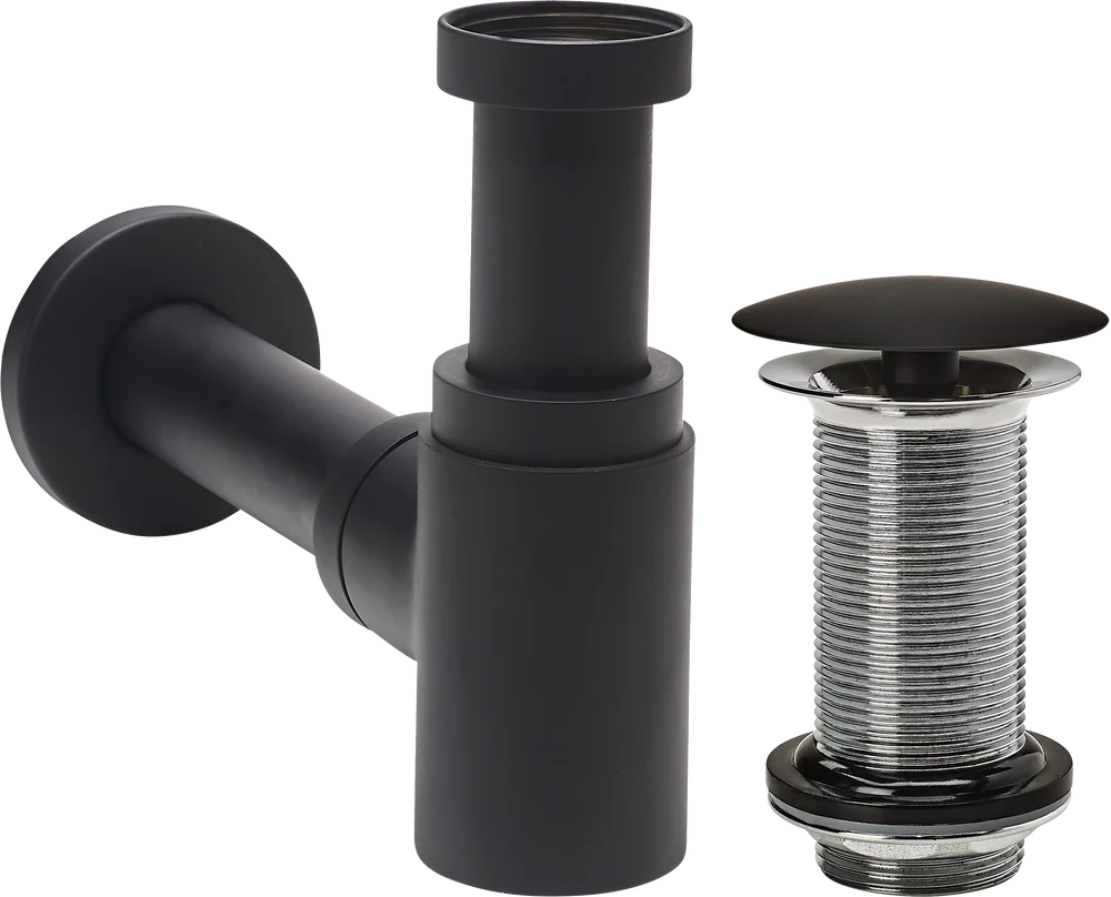 Комплект сифон Wirquin Lineis 30722857 + донный клапан 30722856 без перелива, черный