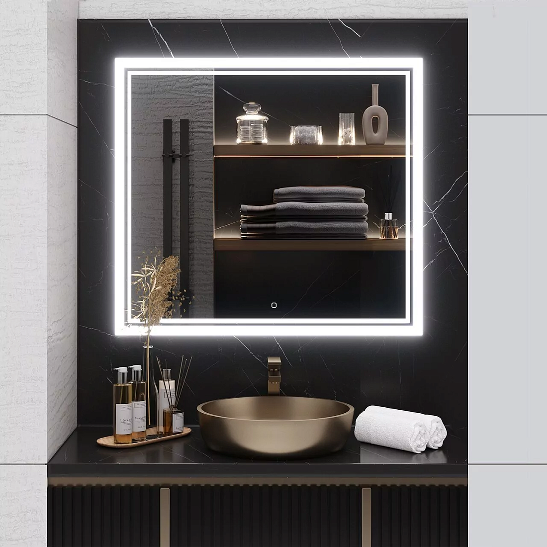 Зеркало Emmy Аврора 80х80 с Led подсветкой, сенсорным выключателем