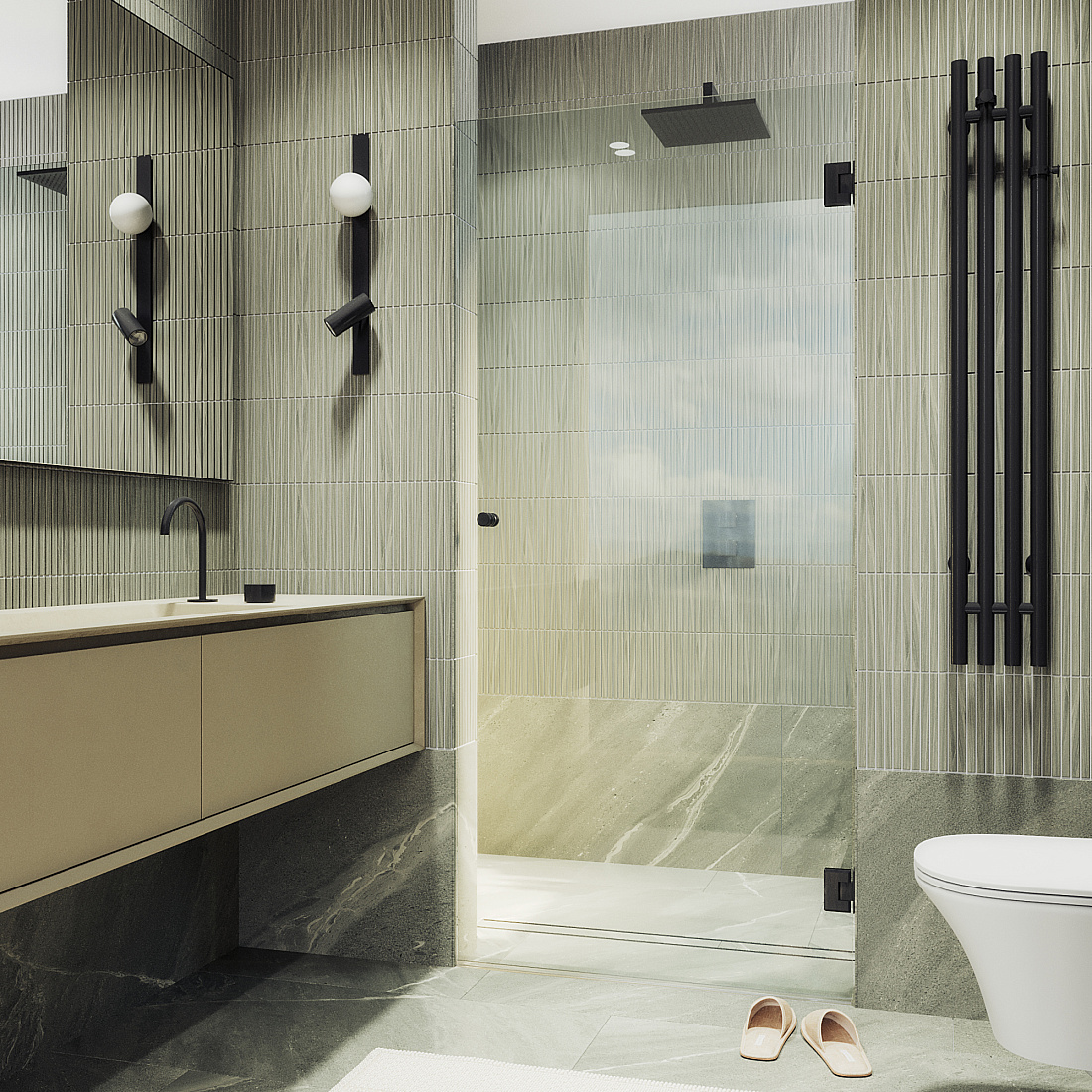 Душевая дверь в нишу Maybah Glass MGD-509-6 90,5х195 см, профиль черный, стекло прозрачное