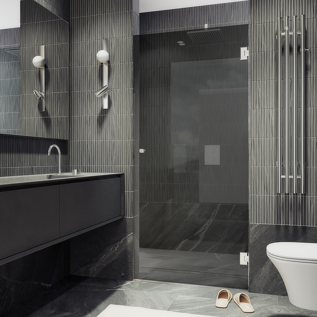 Душевая дверь в нишу Maybah Glass MGD-517-4 70,5х195 см, профиль хром глянцевый, стекло графит