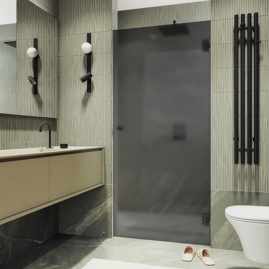 Душевая дверь в нишу Maybah Glass MGD-518-6 70,5х195 см, профиль черный, стекло графит матовый