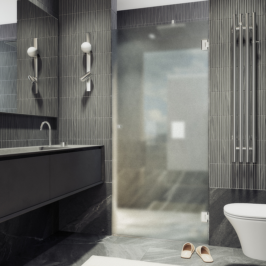 Душевая дверь в нишу Maybah Glass MGD-519-4 70,5х195 см, профиль хром глянцевый, стекло сатин