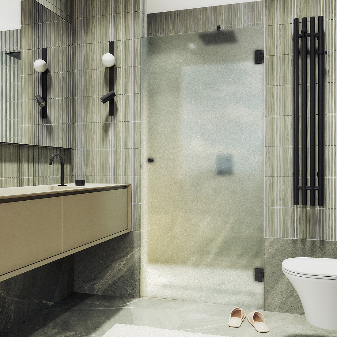 Душевая дверь в нишу Maybah Glass MGD-522-6 80,5х195 см, профиль черный, стекло сатин