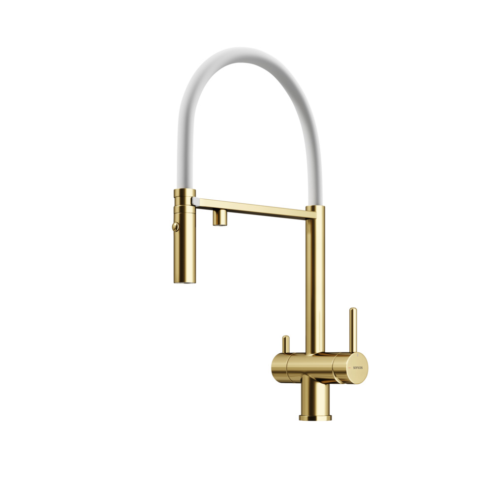 Смеситель Sancos Imola SC4010BG для кухонной мойки, с гибким изливом, брашированное золото