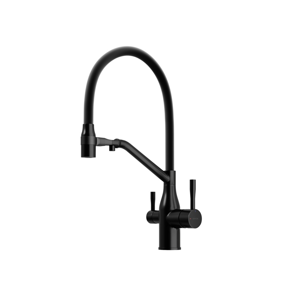 Смеситель Sancos Orta SC4008MB для кухонной мойки, с гибким изливом, черный матовый