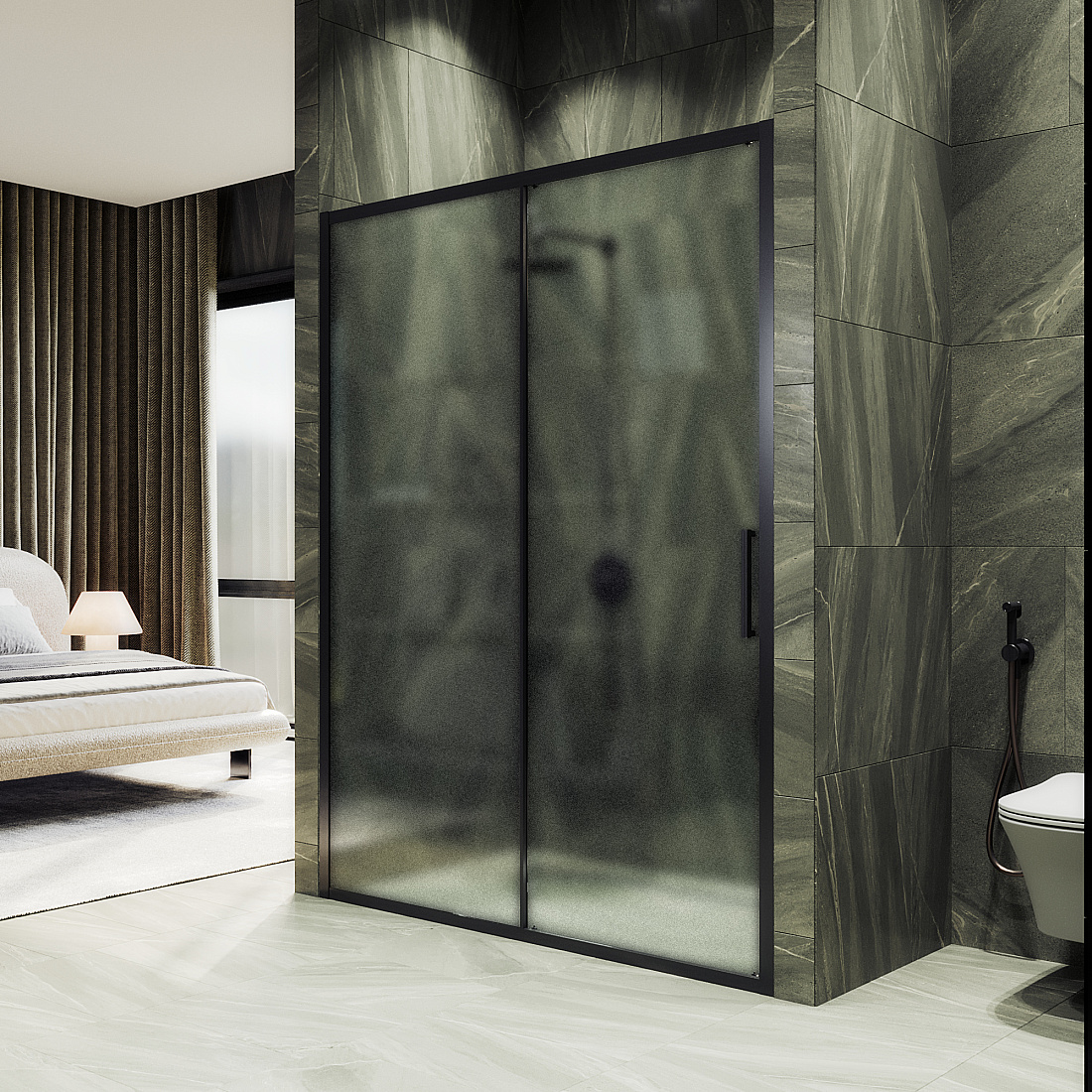 Душевая дверь в нишу Maybah Glass MGD-1280-6 120х195 см, профиль черный, стекло сатин