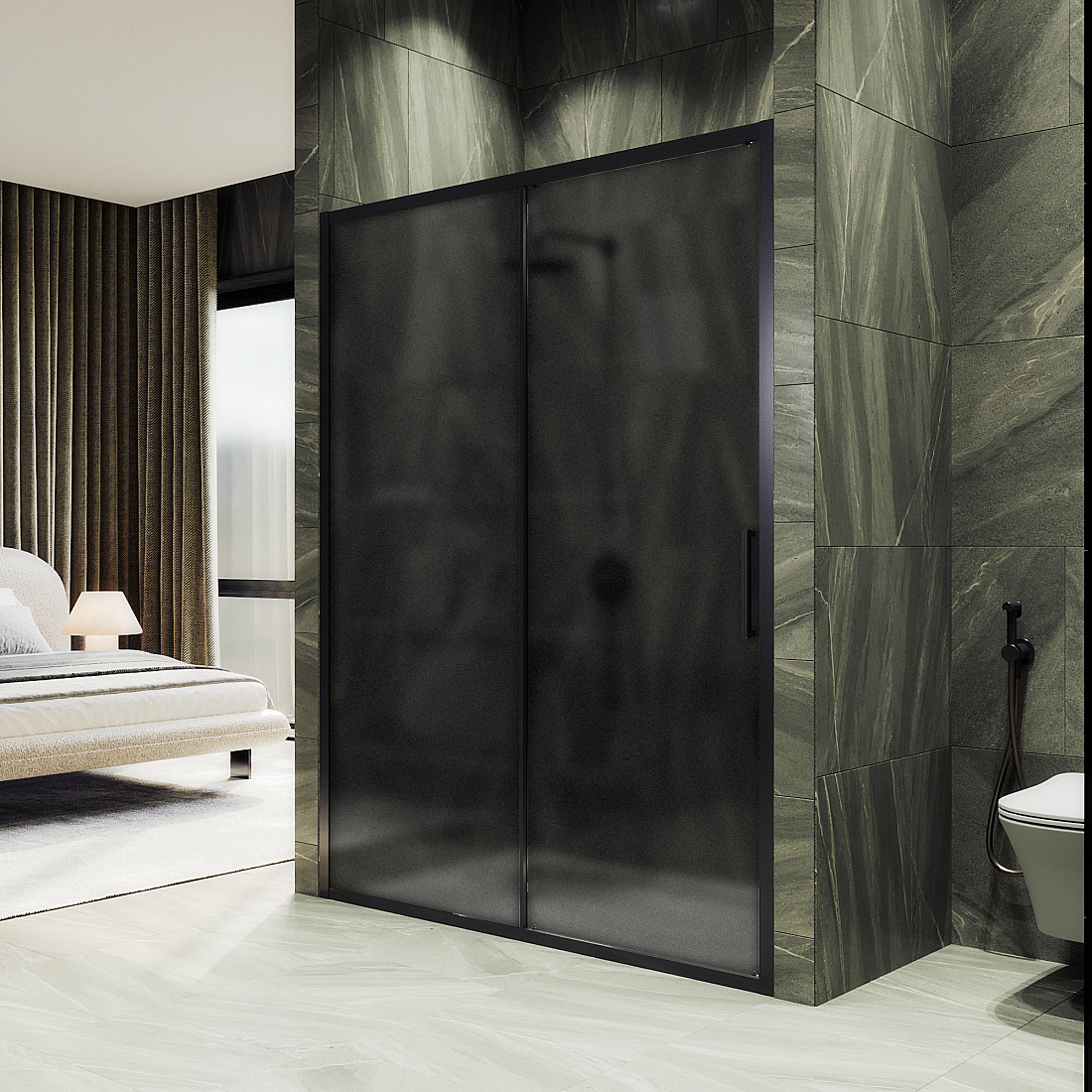 Душевая дверь в нишу Maybah Glass MGD-1288-6 120х195 см, профиль черный, стекло графит матовый