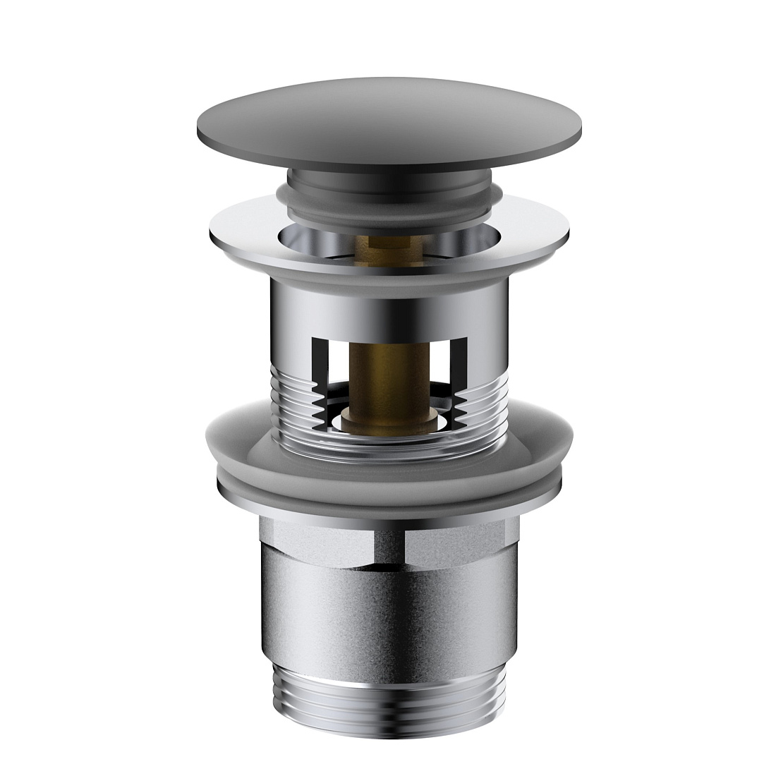 Донный клапан для раковины Vincea DPU-1B01GM с системой клик-клак, с переливом, вороненая сталь