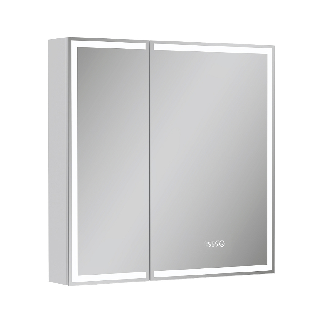 Зеркало-шкаф Equil Corner 80 с LED подсветкой, с часами, белый