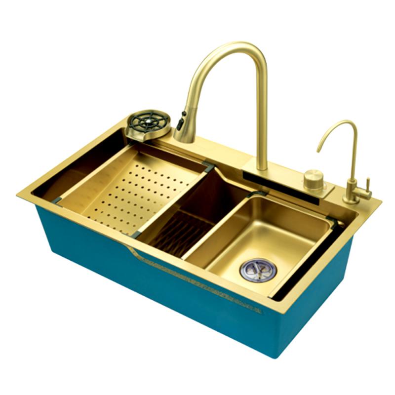 Мойка кухонная Oute T87846J 75x46 см со смесителем золотой сатин