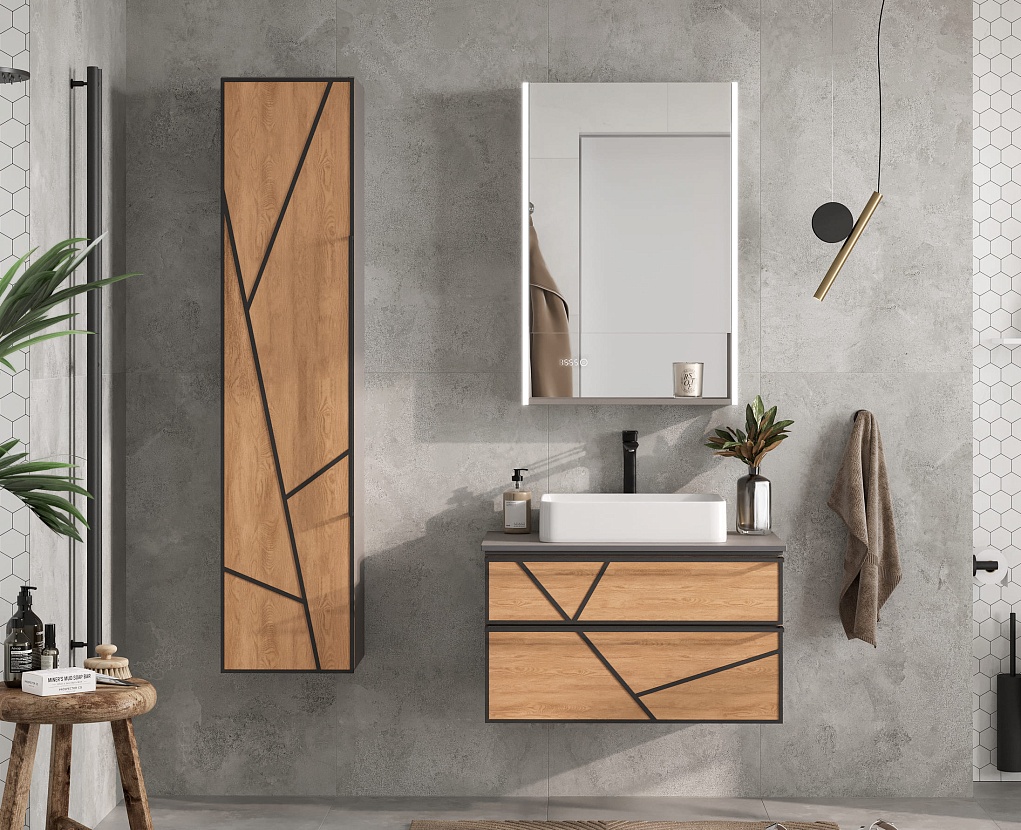 Мебель для ванной Equil Ferro 80.2Y подвесная, дуб мадера/лен антрацит